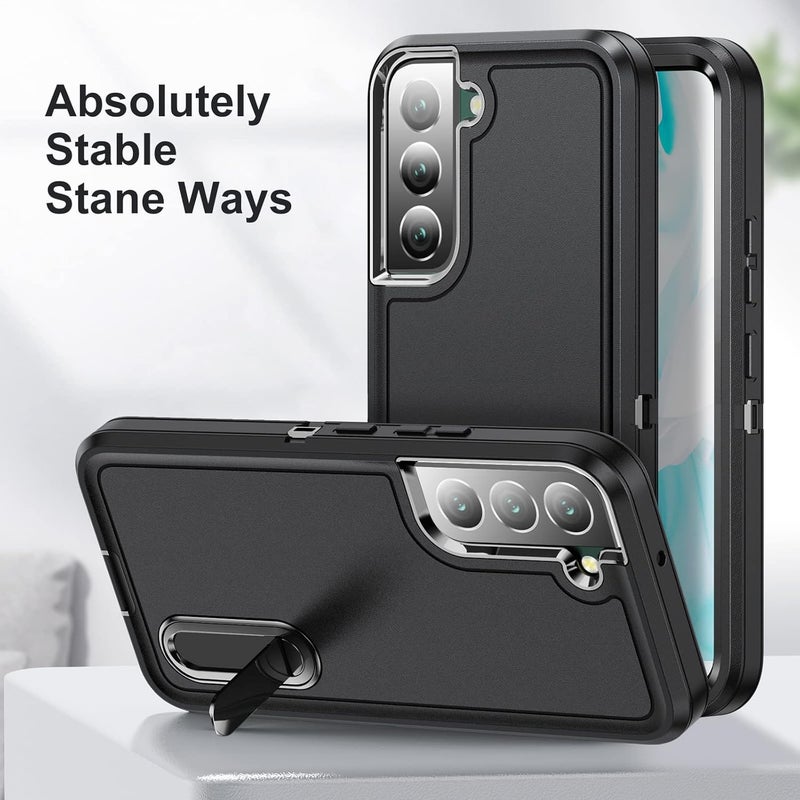 Fucozan for Samsung Galaxy S22 Plus Case with Kickstand Case 3-Layer Military Grade Protective Case Cover Silicone Rugged Shockproof for Galaxy S22 Plus Phone Case Black+Black - Image 3
